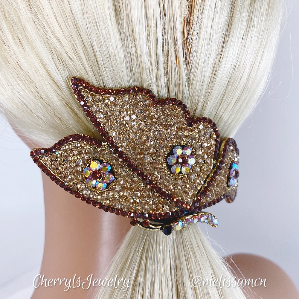 RARE  Gorgeous Swarovski Butterfly Hair Barrette - Picture 5 of 10